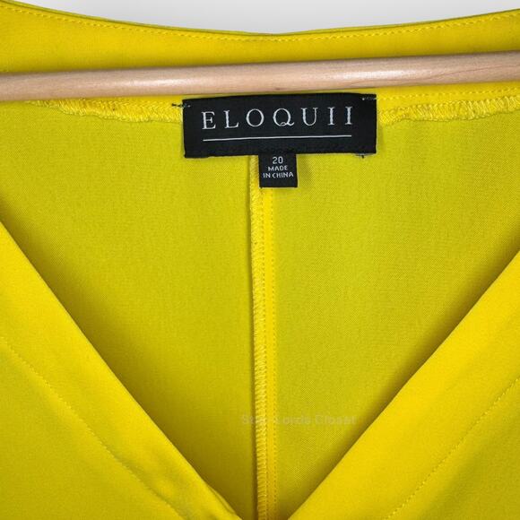 Eloquii Yellow V Neck Top 20 Short Sleeve Tie Detail Button Feminine Boho Look - Picture 3 of 9
